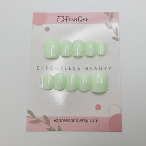 Size Medium Milky Matcha Hand-Painted Press On Nails: XX-Short Square
