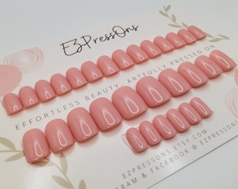 Pink Extra Short Square Press on Nails, 30pc Full Set Luxury Handmade Nails with Application Kit, Made-to-Order