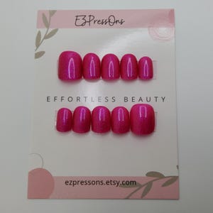 Size Medium Fuchsia Shimmer Hand-Painted Press On Nails: XX-Short Square