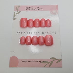 Size Medium Pearlized Coral Hand-Painted Press On Nails: XX-Short Square