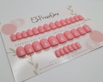 Extra Short Square Press On Nails, Pink Handmade Luxury Includes Application Kit