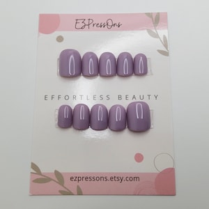 Size Medium Dusty Lavender Hand-Painted Press On Nails: XX-Short Square