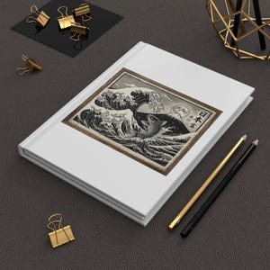Japanese Ukiyo-e ,Jumping Fish, Mt. Fuji Woodblock Print : Hardcover Journal | Lined Notebook