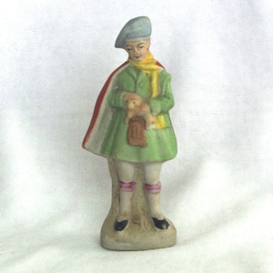 Vintage Bisque Figurine: Woman / Girl in Traditional Clothing w/ Puppy, Occupied Japan, 1940s, 1945-1952