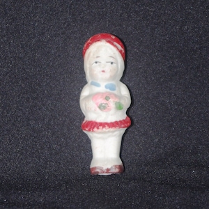 Vintage Bisque Doll: Girl w/ Bouquet, Frozen Charlotte, 2.25&quot; Japan
