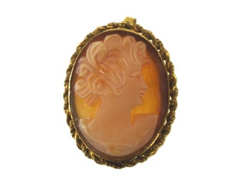 Vintage Brooch / Pin / Pendant: Right-Facing Shell Cameo "Marbro 12 Kt GF"