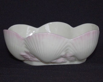 Vintage Small Belleek Porcelain Bowl: Scallop Shells & Pink Coral, 1980s