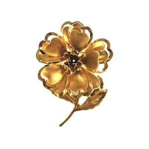 Vintage Brooch / Pin: Large 3D Brushed & Shiny Gold Flower, 1960s