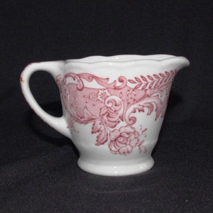 Vintage Ironstone Restaurant Ware / Individual Creamer / Syrup: &quot;Syracuse China&quot; White w/ Pink Flowers, Leaves, & Festoons - FANCY!