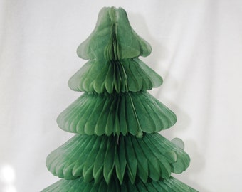 Vintage Honeycomb Tissue Paper Green Pine Tree Decoration 1960s