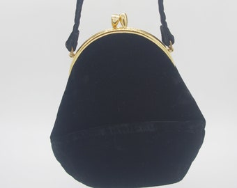 Vintage Evening Bag / Handbag / Purse: 1940s Black Velvet "Rosenfeld" Tear-Shaped