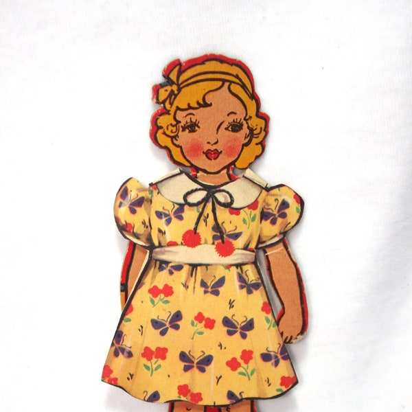 Vintage Paper Doll: 1940s Blonde Girl w/ Flowered Dress, 7.25"