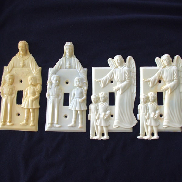 CHOICE: Plastic Religious - Jesus / Mary / Guardian Angel- Light Switch Cover / Plate, Hard Plastic, 1950s