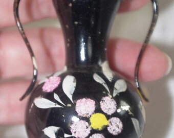 Vintage Christmas Ornament: Black Glass Amphora / Jug / Bottle with Handles Japan Hand Blown 1920s