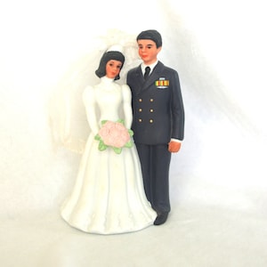 Vintage Wedding Cake Topper: Lefton U.S. Navy African American / Black Bride & Groom, 1990s / 1997