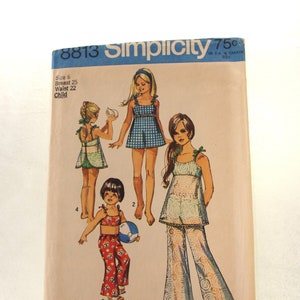 Vintage Einfachheit Muster # 8813: Kinder Badeanzug und Schlaghose, Gr. 6, 1970