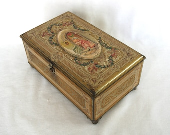 Vintage Candy Tin / Box: Rare 1920s Art Nouveau "Artstyle Chocolates" Angels / Cupid, Boston / St. Louis
