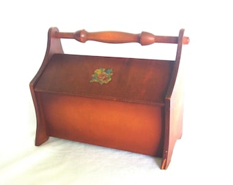 Vintage Sewing Box / Caddy: Small, Wooden, Double Lid w/ Handle & Legs, 1950s / 50s / MCM