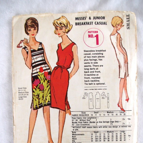 Unusual Vintage McCall's Pattern "Misses & Juniors Breakfast Casual": Advertising Quaker Puffed Wheat + Rice #1 Dress Sz. Small