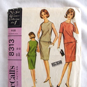 Vintage 1966 UNUSED McCall&#39;s #8313 Misses Pattern: &quot;Bill Blass&quot; Misses&#39; Dress in Two Versions, Sz 12