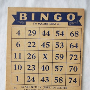 Lot vintage bingokaarten: 10 blauwe kaarten uit de jaren 1930 "The Square Deal Set" 1936 Selchow & Righter