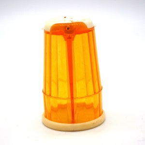 Vintage Salt & Pepper Shakers: MCM, Combination, Ribbed Gold Hard Plastic, Hong Kong