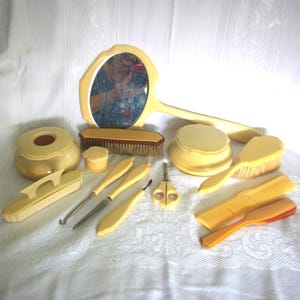 Antique Dresser / Vanity Set: 13 Pieces, Dubarry Ivory Pyralin, 1920s