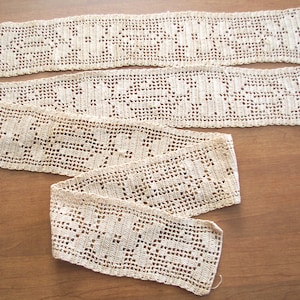 Vintage Handmade Ornate Lace Trim / Edging: Wide Crocheted Flowers 72&quot; & 27&quot;