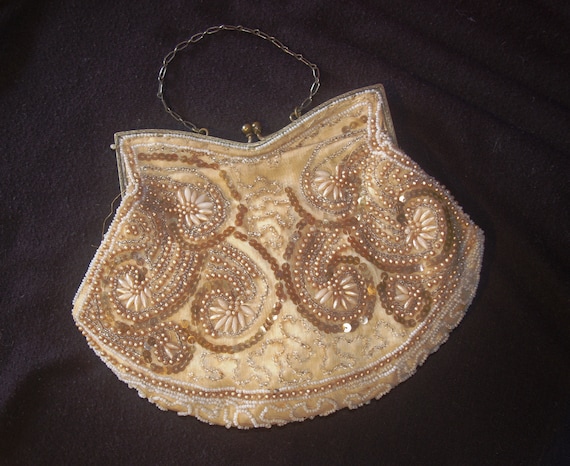 Vintage Evening Bag 1920s Beaded Embroidered w/ P… - image 1