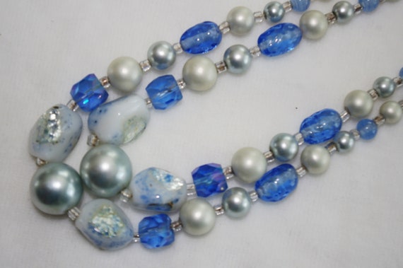 Vintage Beaded Choker / Necklace: Two-Strand Blue… - image 1