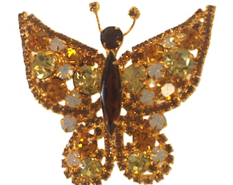 Broche Papillon Métal Doré Avec Opale Blanche Et Strass - Neuf Sans Emballage