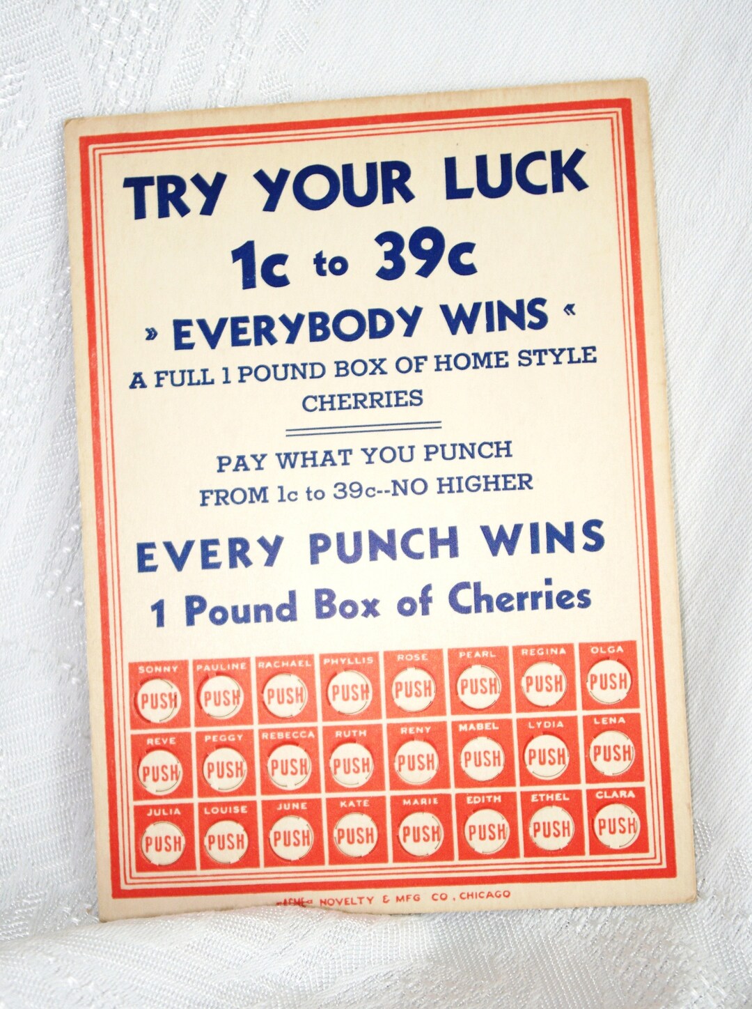 Vintage Punch Game try Your Luck Lotto Punch Card Etsy