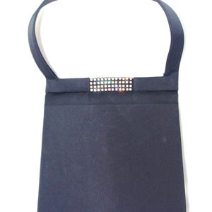 Vintage Handbag / Purse  / Evening Bag: Black Satin, Rhinestone Decoration, w/ Mirror, 1960s / 60s / MCM