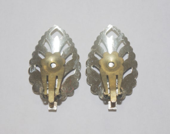 Vintage Clip Earrings: Silver Marcasite Leaves / … - image 3