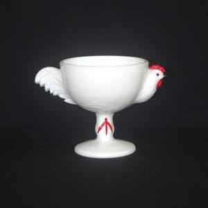 Vintage Egg Cup: Large Rooster, Westmoreland, Milk Glass, Pedestal, 1950s / 50s / MCM