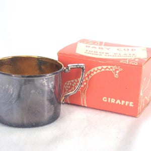 Vintage Silverplate Baby Cup / Mug in Original Box: Tudor Plate Oneida Community, Gold Inside, Plain / No Monogram, 1960s / 60s