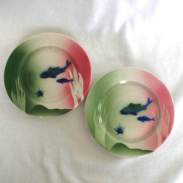 2 Vintage Restaurant Ware / Stoneware Bread & Butter Plates: 1940s Syracuse China "Fish Bowl" 5.5"