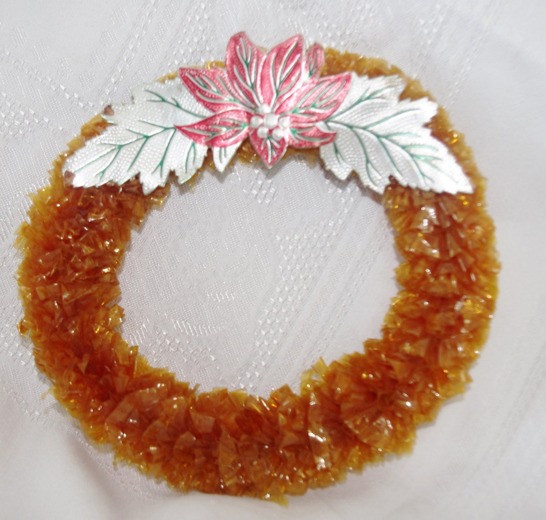 Vintage Gold Cellophane Wreath With Silver & Red Foil Etsy