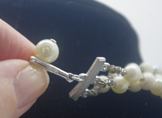 Vintage Beaded Necklace & Earring Set: White Silv… - image 5