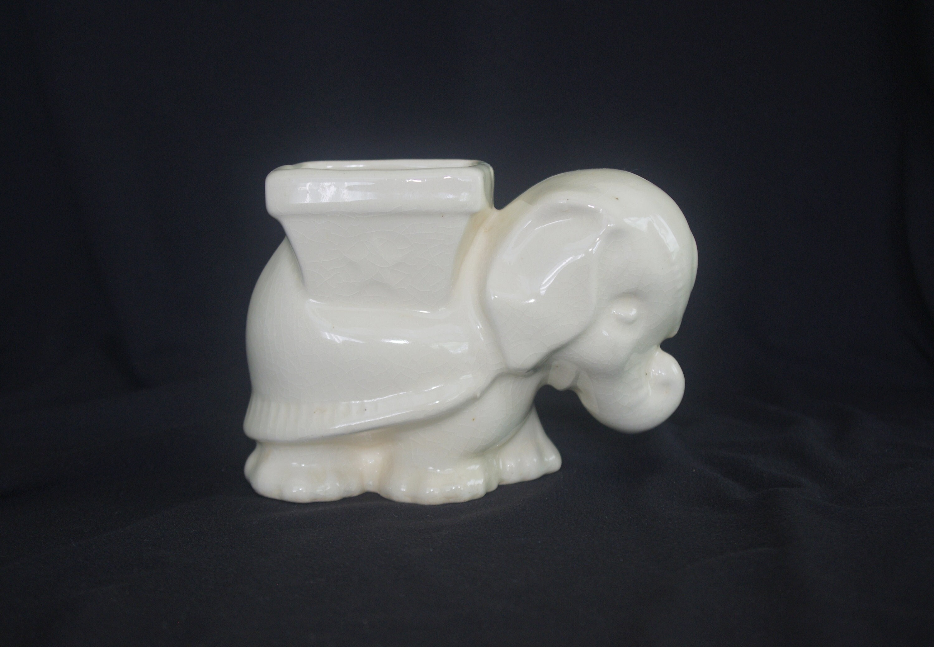 Vintage Planter: Small Off-White Elephant w/ Pack, 1940s