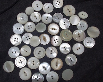 Antique Mother of Pearl Buttons LOT: 42, Two Hole, Four Hole, Shank, Early 1900s