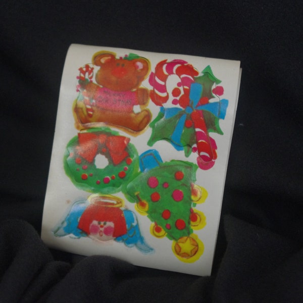 Vintage Christmas Seals / Package Envelope Sticker Decorations: Tree, Angel, Wreath, Bear, Candy Cane