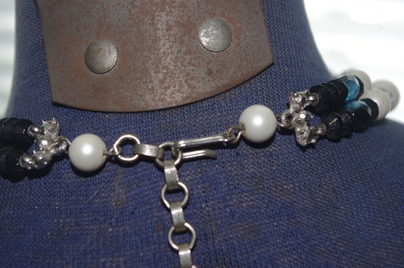 Vintage 2 Strand Beaded Necklace: Pearls Black Bl… - image 5