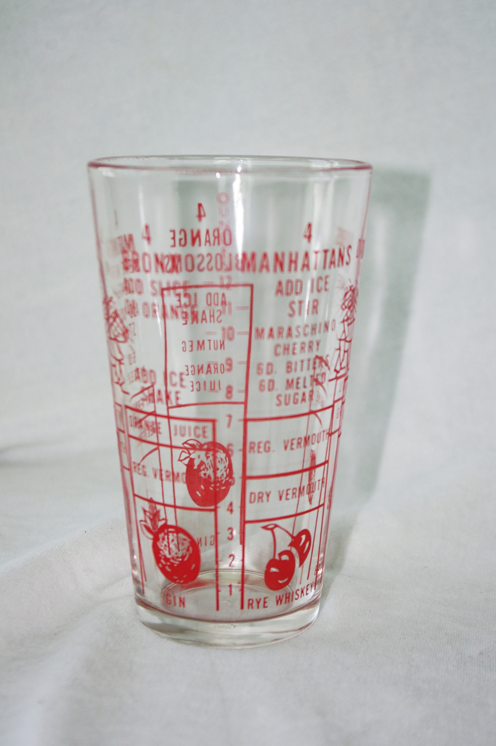 ^VINTAGE CLASSIC COCKTAIL MEASURING glass, MIXED DRINK RECIPE glass  pre-owned