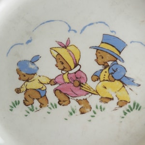 Vintage Baby Plate: Three Bears 1930s Universal Cambridge Oven Proof Blue Trim