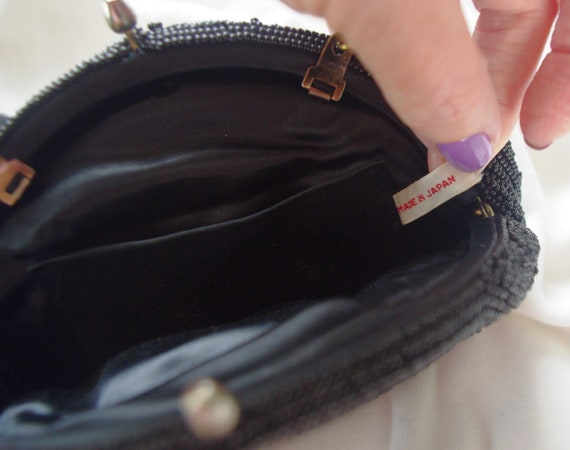 Vintage Beaded Evening Bag: Black Bugle Bead Flow… - image 6