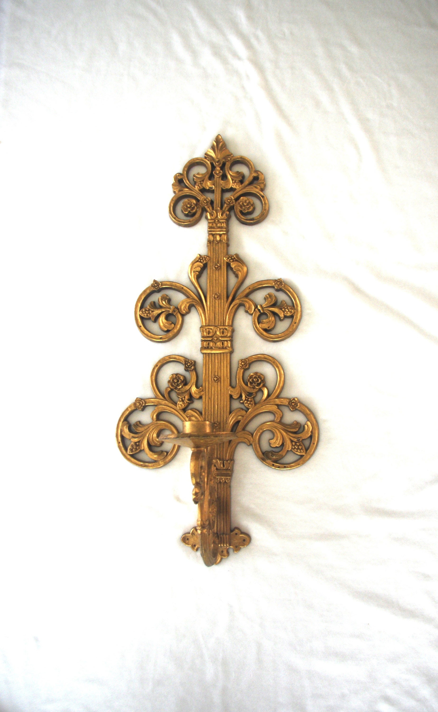 Vintage Hanging Candle Sconce: 1963 Large Homco Gold Resin