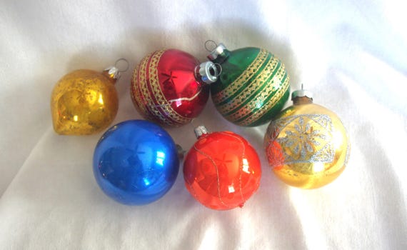 6 Vintage Glass Christmas Ornaments: Rauch / Made in U.S.A.