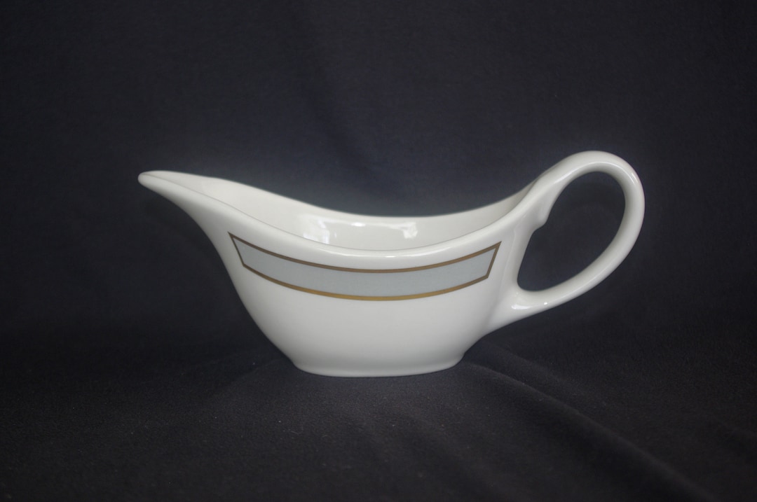 Vintage Gravy Boat syracuse China White Ceramic W/ Light Gray & Gold