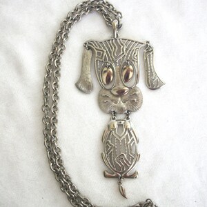 Vintage 1970s Necklace: Articulated Silver Hound Dog &quot;Alan&quot;